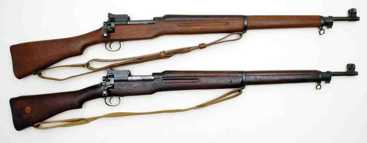 The U.S. Model 1917 (top) was actually a slightly modified version of the Pattern 1914 .303 British (bottom) as design at the Enfield facility.